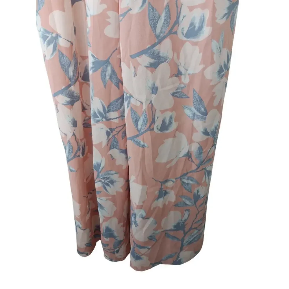 New with Tags Paper Crown Floral Wide Leg Jumpsuit Pink Blue Bow Front Large
